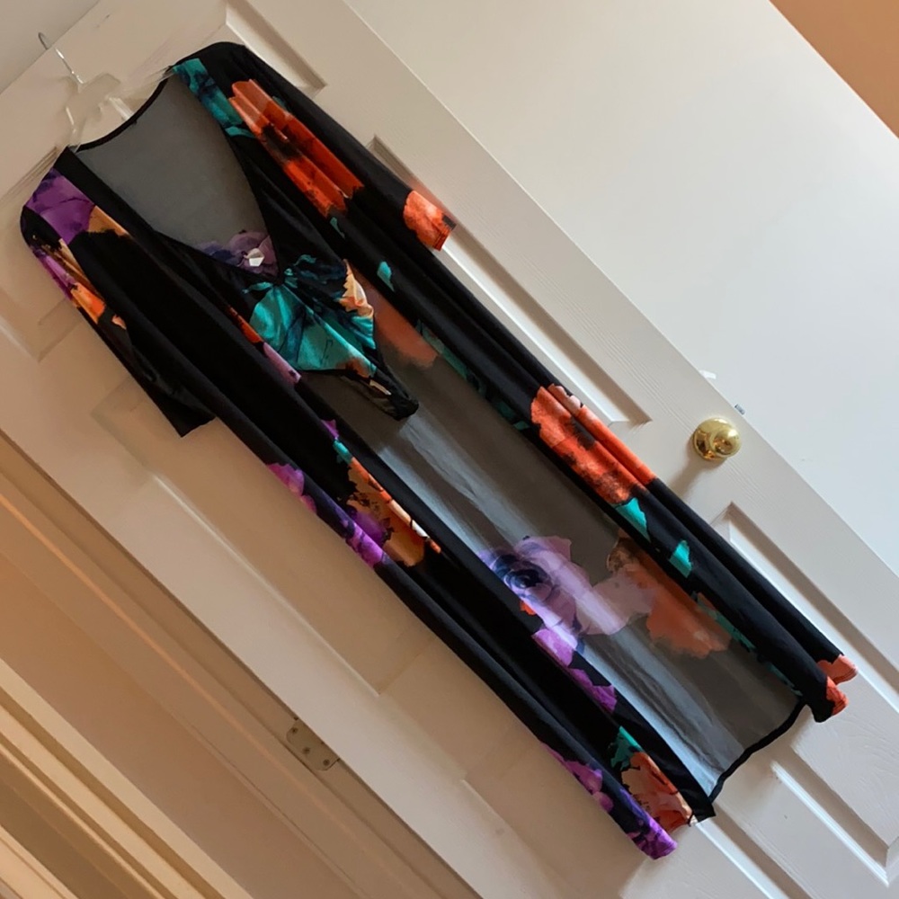 Black floral print swimsuit with matching coverup